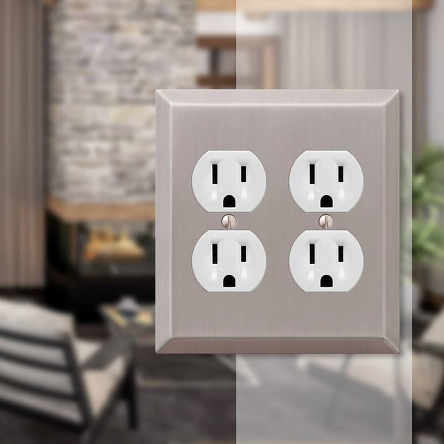 Left. AMERELLE - Amerelle Century Brushed Nickel 2 gang Stamped Steel Duplex Wall Plate 1 pk - Nickel.