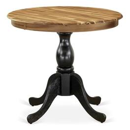 East West Furniture - Round Dining Table - Natural Table Top and Black Pedestal Leg Finish - Multi-Color