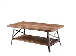 Manhattan Lane - Wooden Coffee Table with X Crossed Metal Sides and Open Shelf - Brown and Black