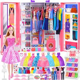 Cedar Assembly - Closet Playset With 342 Clothes And Accessories Princess Dresses Tops Pants Swimsuits Wardrobe Shoes Hanger - MT003A