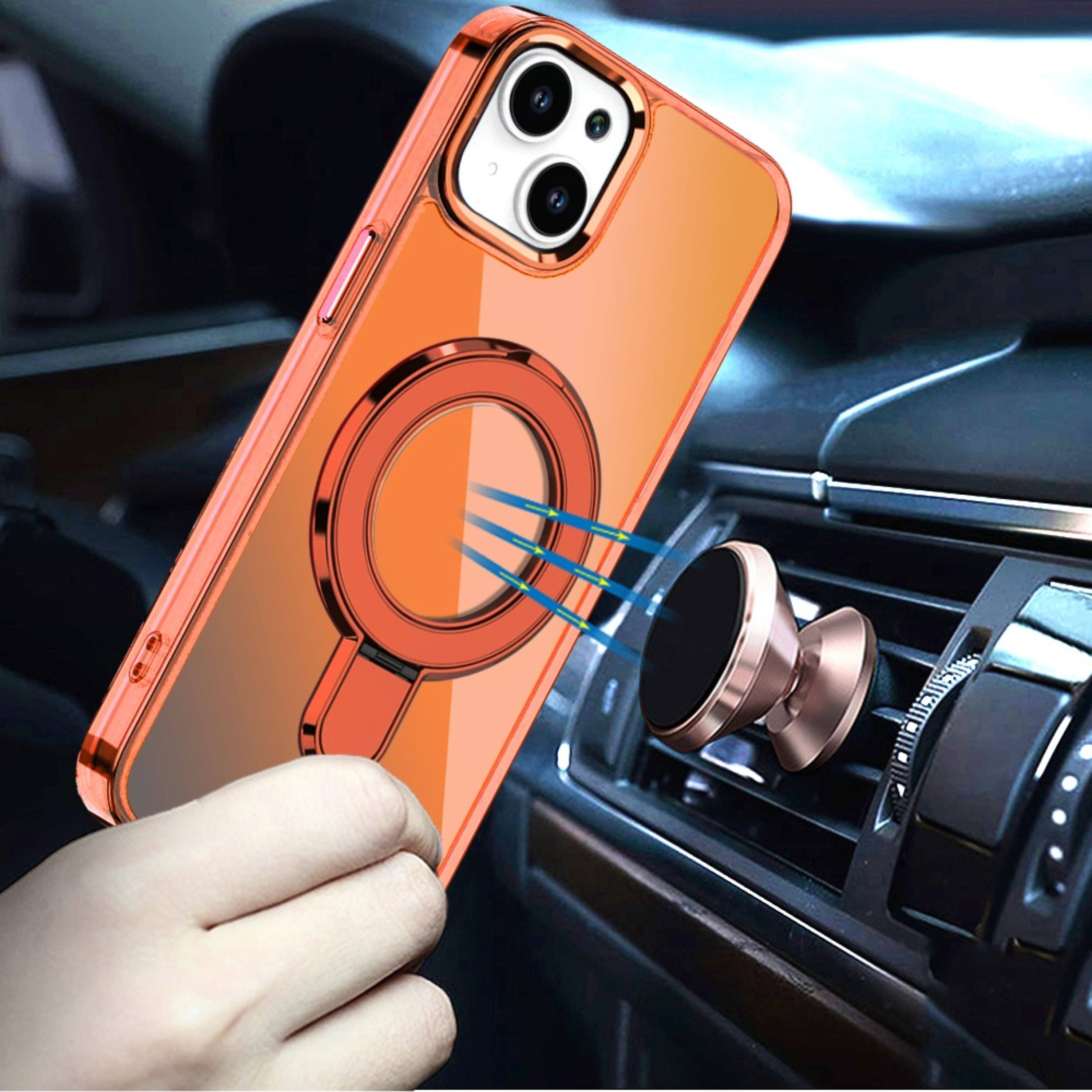 Angle. Kitcheniva - Radiant Chrome Magnetic Circle Stand Phone Case With 2 Pcs Tempered Glass For iPhone 15 Plus Cosmic Orange - Cosmic Orange.