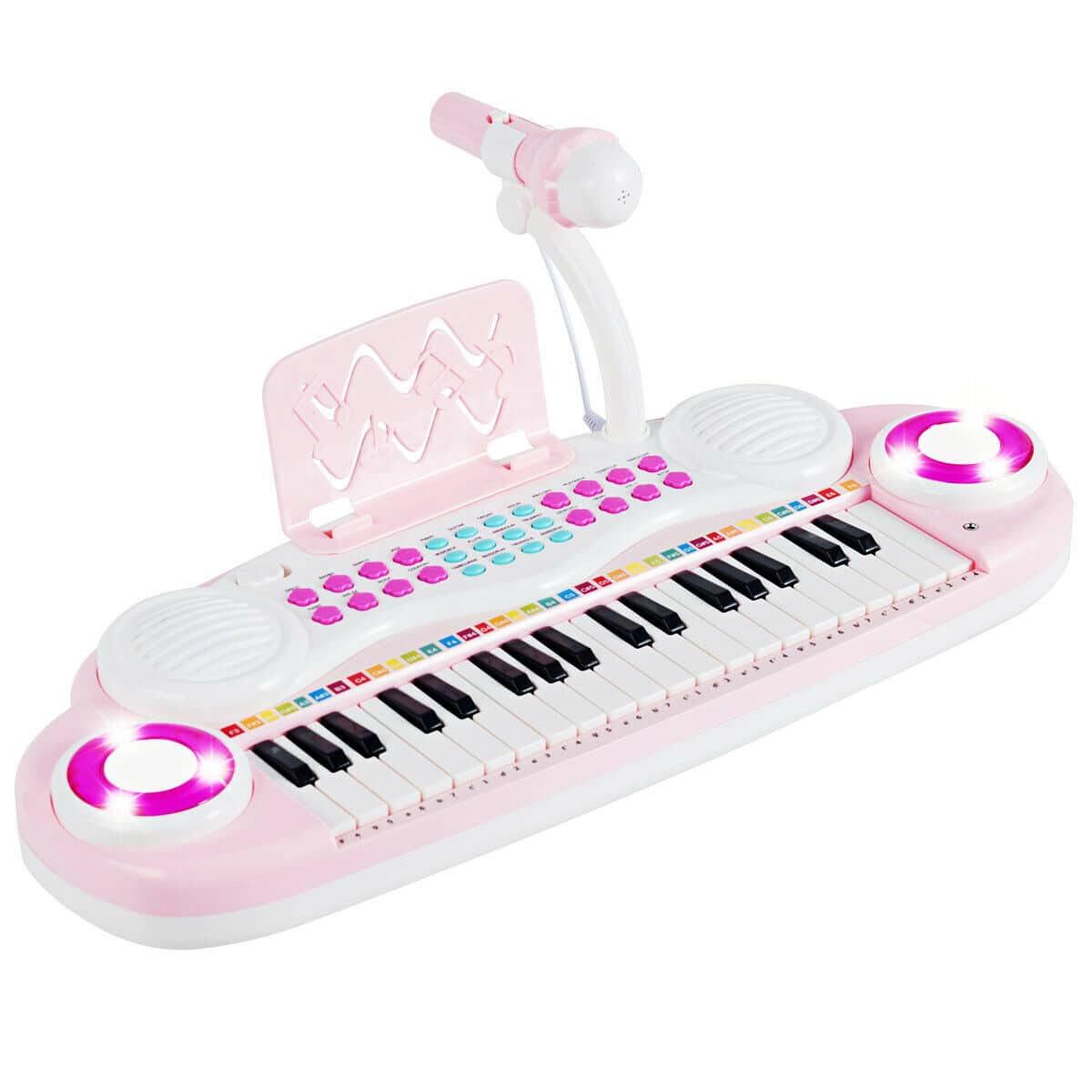 Gymax - 37 Keys Kids Toy Electronic Organ Portable Piano Keyboard w/ Microphone - Pink,White