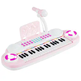 Gymax - 37 Keys Kids Toy Electronic Organ Portable Piano Keyboard w/ Microphone - Pink,White