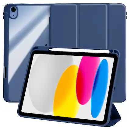 Front. Vena - For Apple iPad A16 Case Clear, iPad 10th Generation Case, iPad 11th Gen Case Trifold Stand Slim Protective Cover, Blue - Blue.