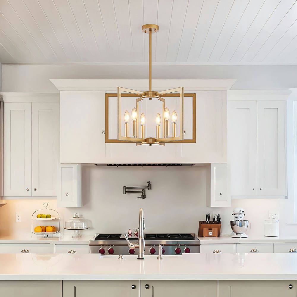 Alt View 7. Kadyn - 22" Modern Black Geometric 6-Light Chandelier – Industrial Metal Pendant Light Fixture, Gold - Gold.