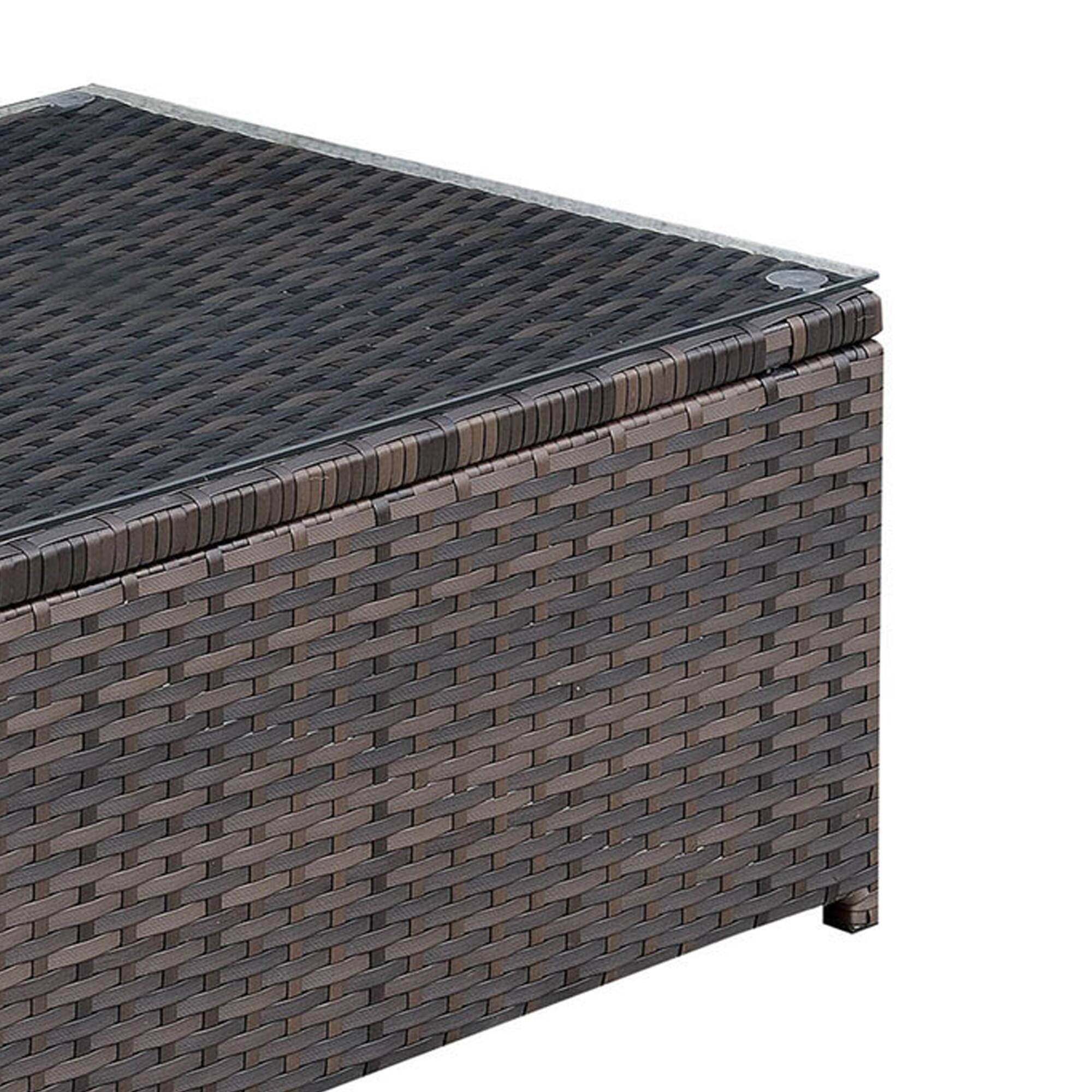 Alt View 2. Manhattan Lane - Rectangular Faux Rattan and Aluminum Coffee Table with Glass Top - Brown.