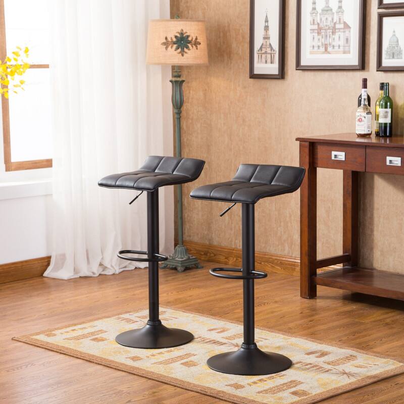 Alt View 2. HTUTWOO - Bonded Leather Bar Stools Set of 2, Height Adjustable, Sturdy Base with Footrest, Ideal for Kitchen, Home Bar - Black.