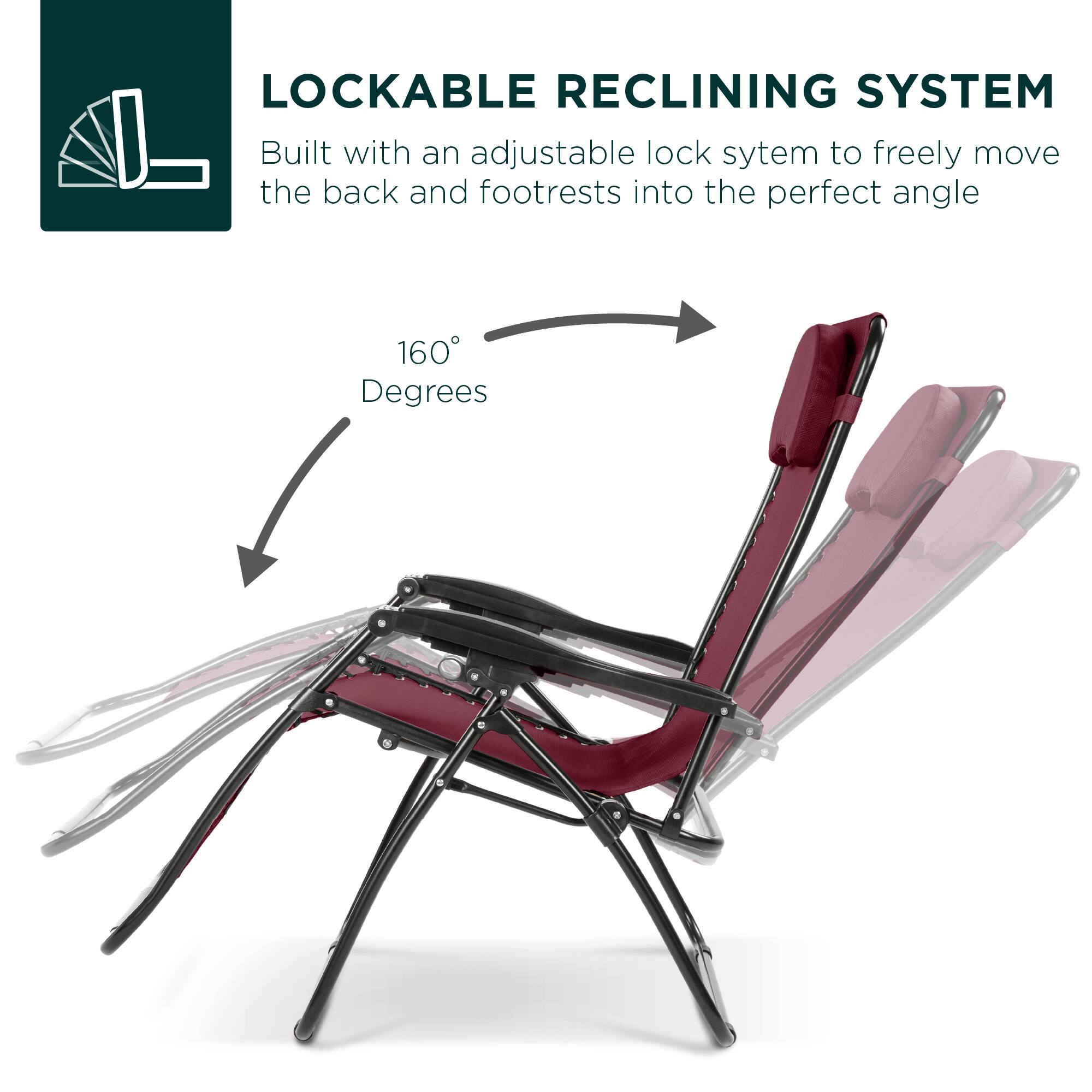 LOCKABLE RECLINING SYSTEM  
Built with an adjustable lock system to freely move the back and footrests into the perfect angle  

160 Degrees