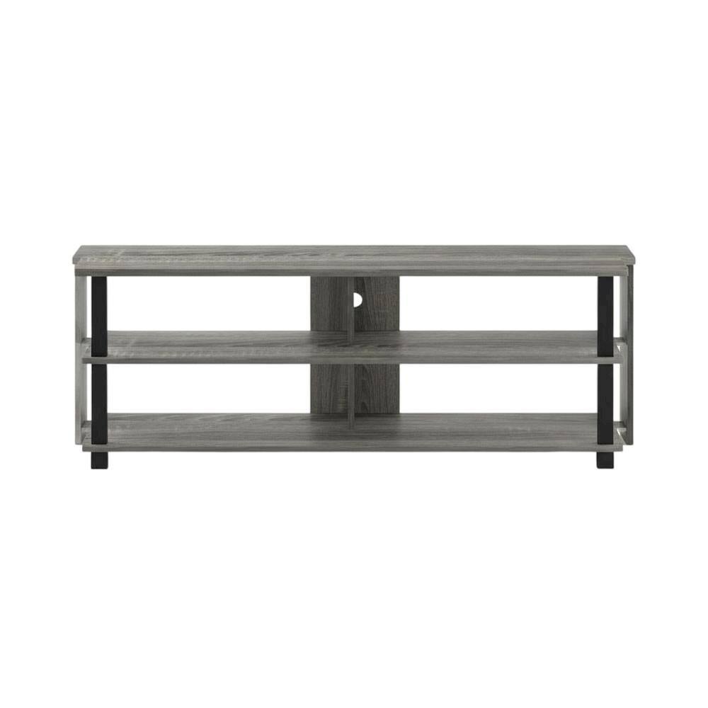 Alt View 3. FurniFact - Wood TV stand in French Oak Grey, Black, three tiers, up to 50-inch TVs - Gray Black.