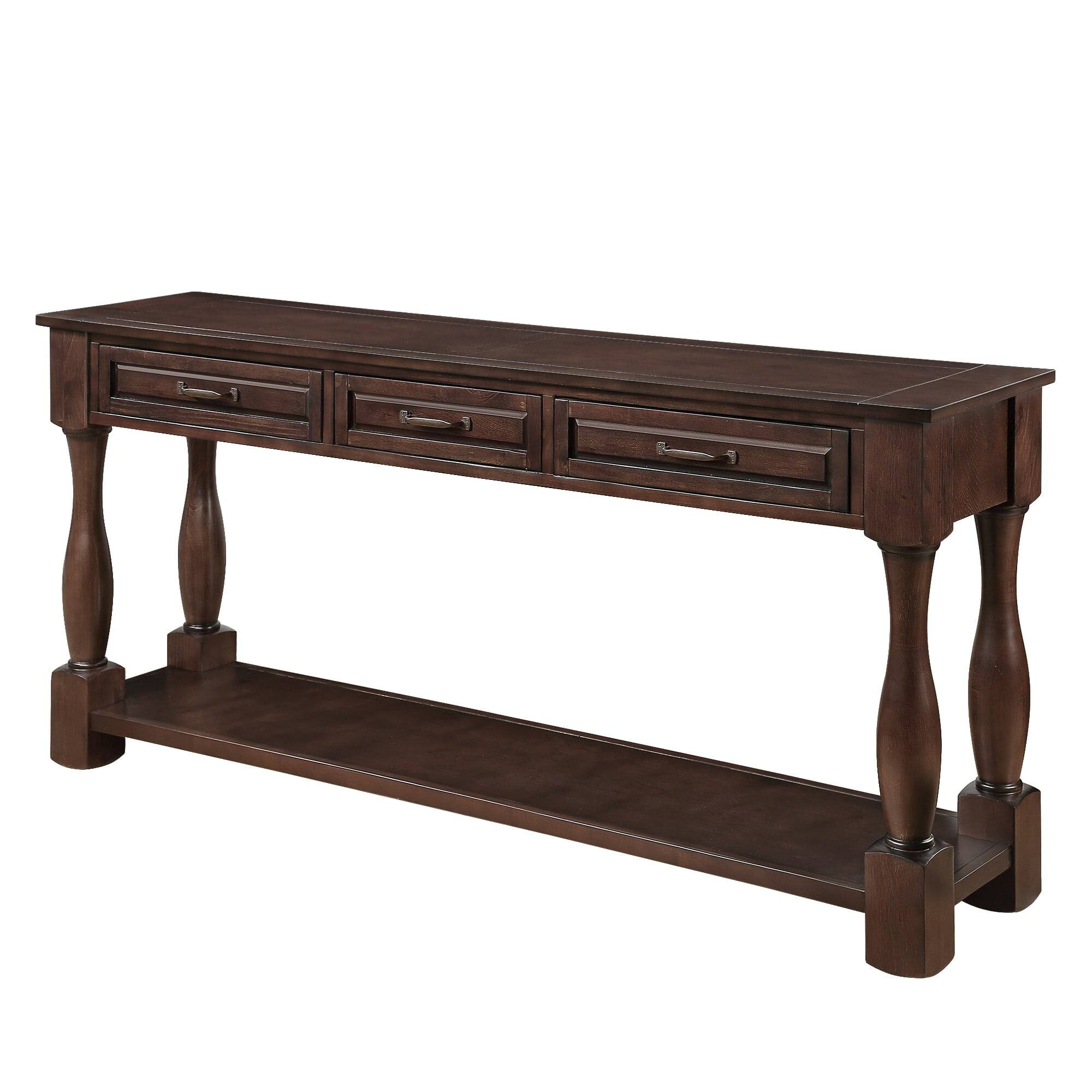 Back. Kadyn - 63inch Long Wood Console Table with 3 Drawers and 1 Bottom Shelf for Entryway Hallway, Espresso - Brown.