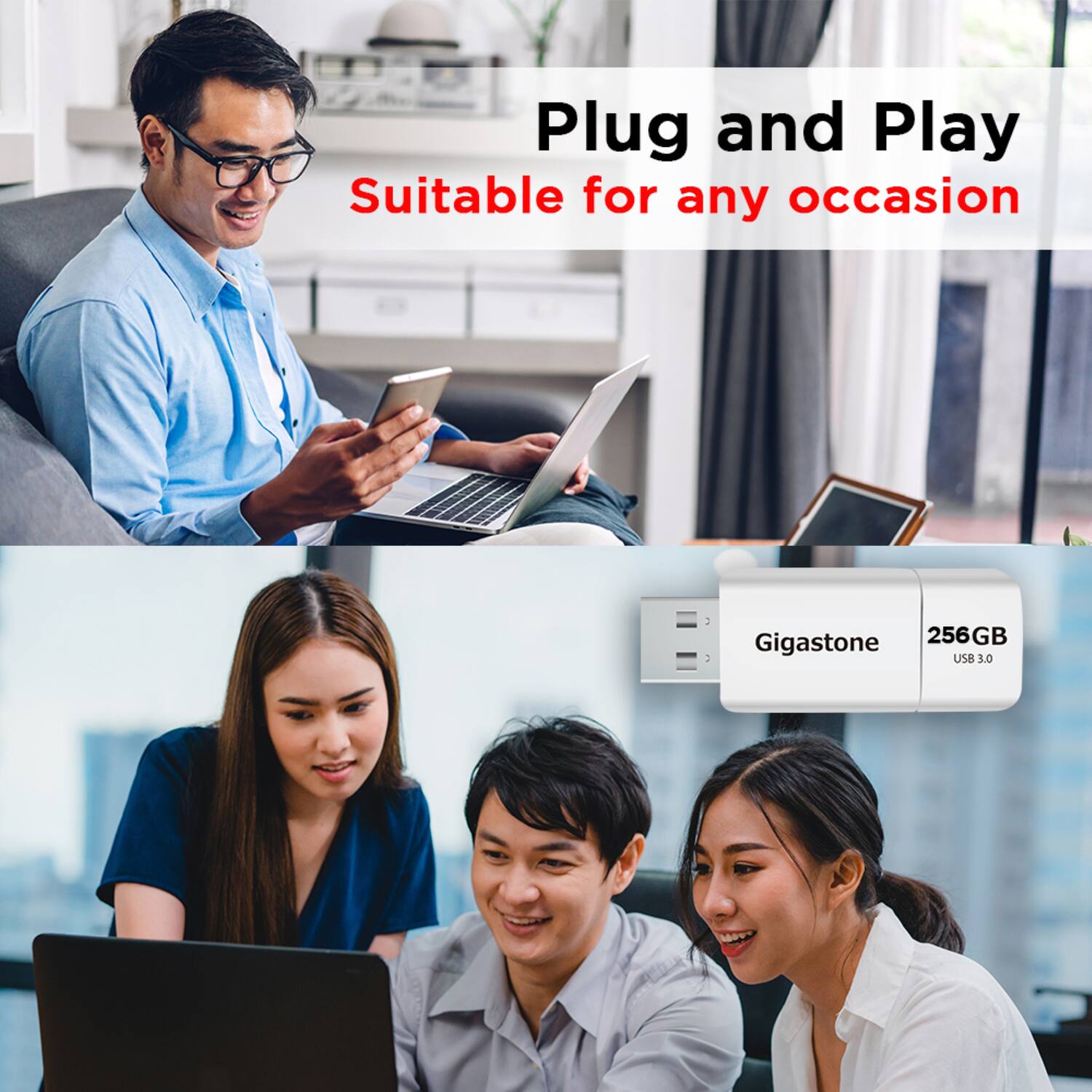 Plug and Play  
Suitable for any occasion  

Gigastone  
256GB  
USB 3.0