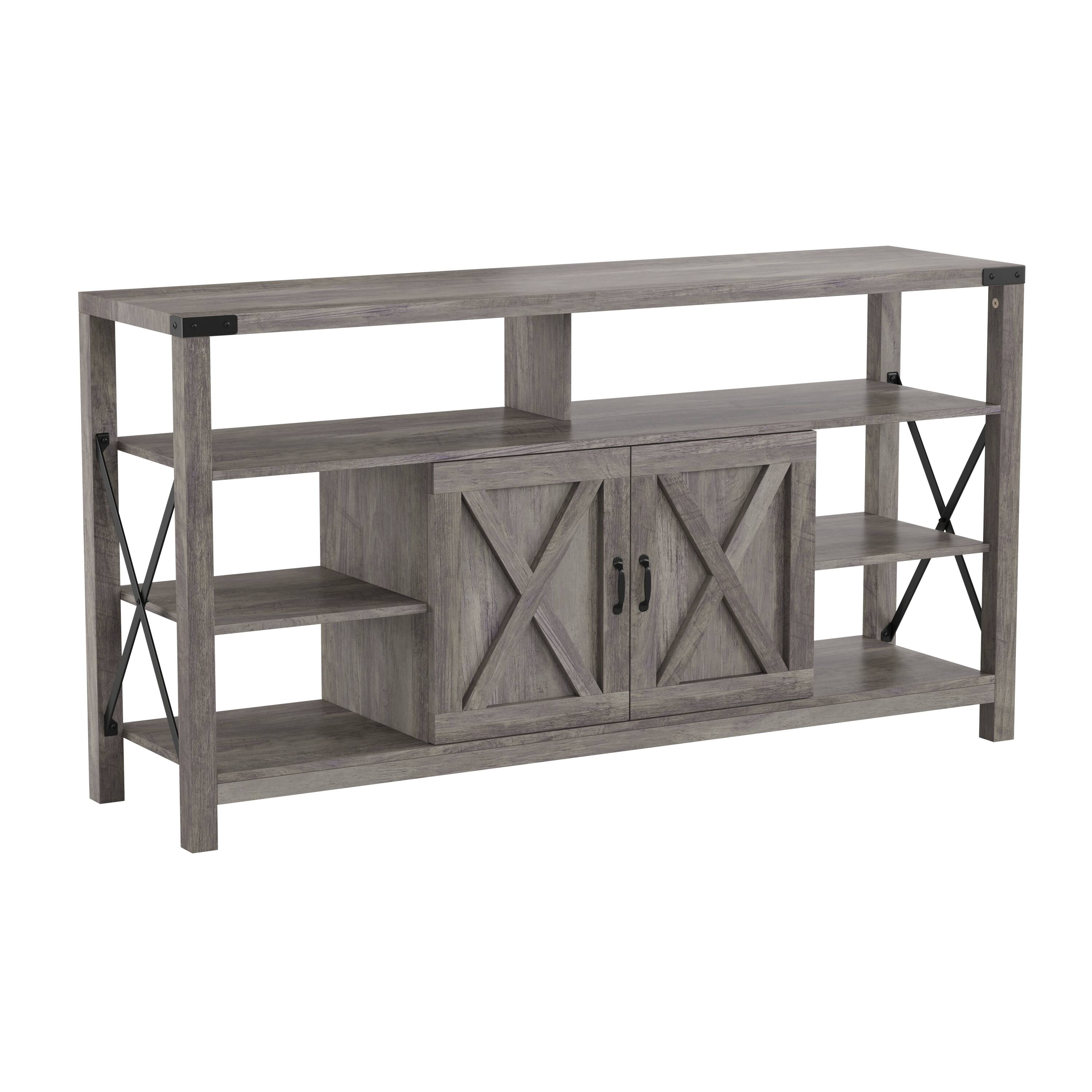 Alt View 1. Emma + Oliver - Marella Modern Rustic Farmhouse Media Console Cabinet with Spacious Open and Closed Storage - Gray Wash.