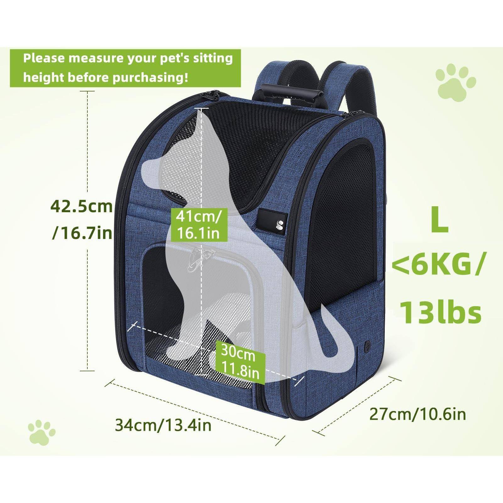 Please measure your pet's sitting height before purchasing!

- Height: 42.5cm / 16.7in
- Width: 34cm / 13.4in
- Depth: 27cm / 10.6in
- Sitting Height: 41cm / 16.1in
- Sitting Depth: 30cm / 11.8in

L < 6KG / 13lbs