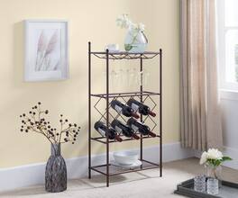 Kings Brand Furniture - Freestanding Floor Metal Wine Rack Stand, Wine Bottle Liquor Cabinet with Glass Holder - Rust/Copper