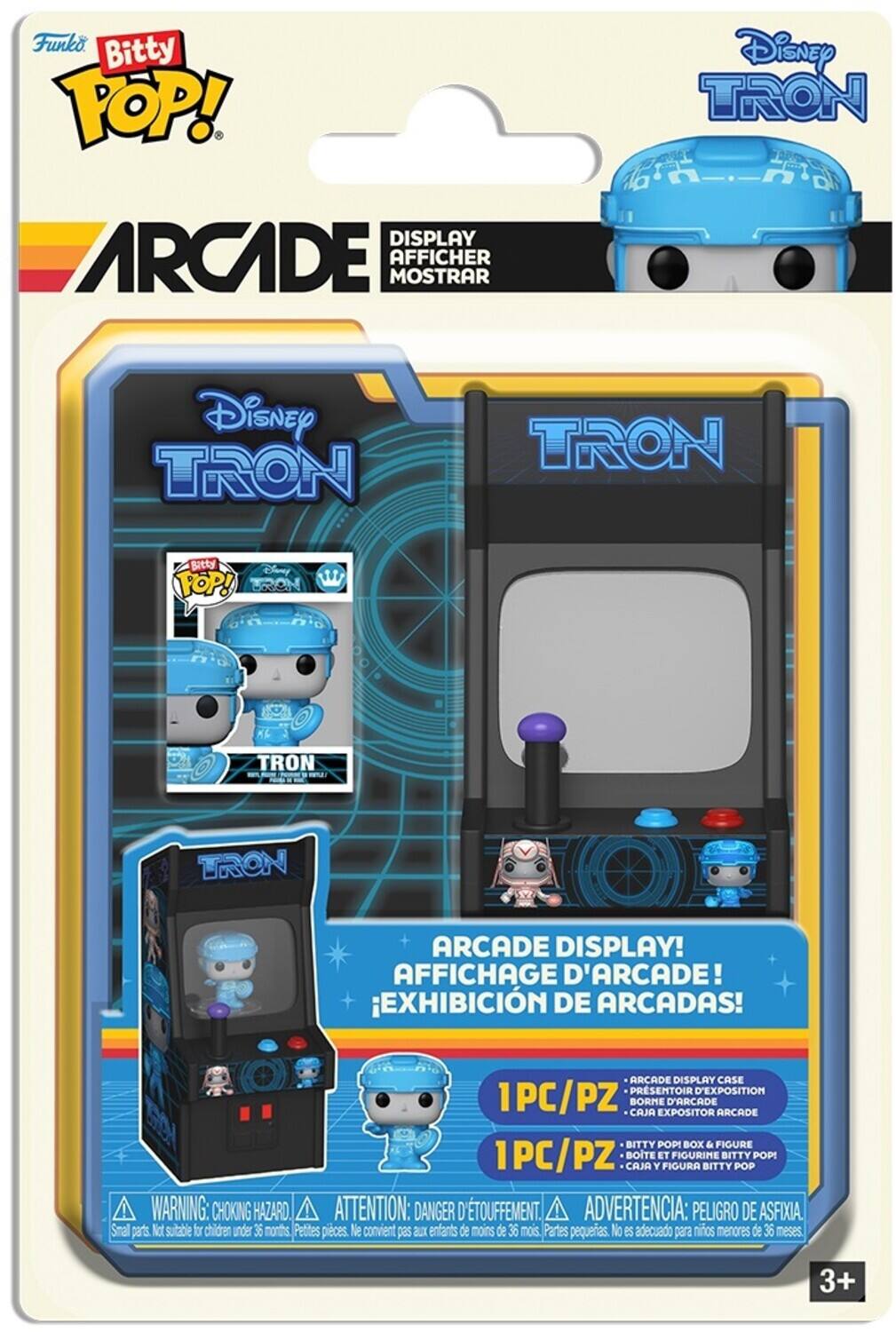 Funko Bitty POP! DISPLAY ARCADE AFFICHER MOSTRAR
DisnEy TRON
TRON
TRON
Bitty Disny FOP!
BRON
TRON
ARCADE DISPLAY!
AFFICHAGE D'ARCADE!
EXHIBICIN DE ARCADAS!
ARCADE DISPLAY CASE
PRESENTOIR D'EXPOSITION
1PC/PZ
CAJA BORME EXPOSITOR D'ARCADE
ARCADE BITTY POPI BOX & FIGURE
1PC/PZ
BOITE ET FIGURIME BITTY POPI CAJA Y FIGURA BITTY POP
WARNING: CHOKING HAZARD.
ATTENTION: DANGER D'TOUFFEMENT.
ADVERTENCIA: PELIGRO DE ASFIXIA
Smal parns Nat sutable for chicren under 36 morths
Petites pieces.
Ne convient pas a enfants de moins de 36 mois
Partes pequeas.
No eS adecuado para ninos menores de 36 meses.
3+