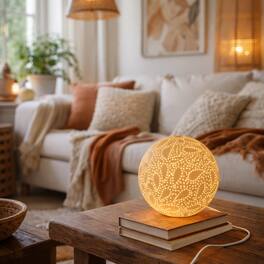 FC Design - 7"H Amber Round Body w/ Cutout Floral Design Table Lamp