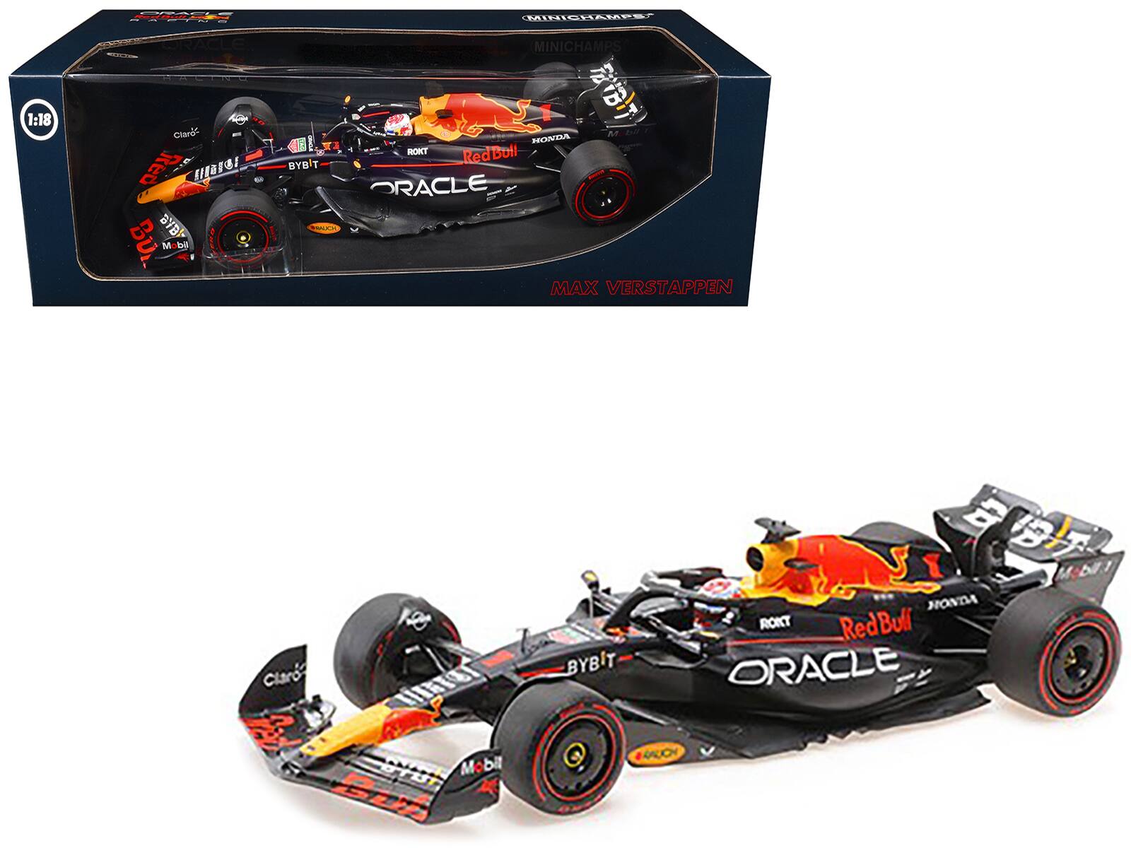 MAPL
MINICHAMPS 1:18 DRACON
A Claro - Red Bull
BUR M bi MINICHAMPS a 6 M1 M HONDA ROKT RedBull BYBIT ORACLE RAUCH
MAX VERSTAPPEN
Claro
BYBIT
Mobil
Red Bull
HONDA
ROKT
ORACLE
MAX VERSTAPPEN