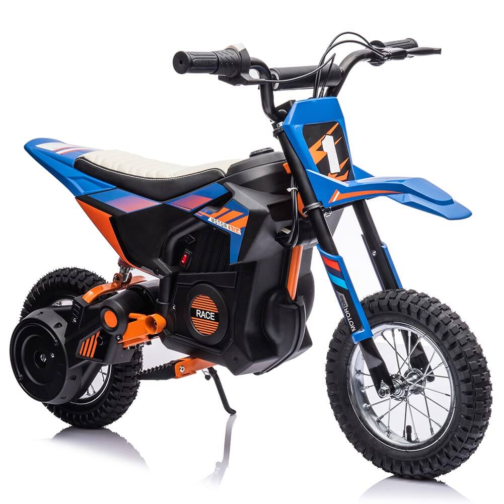 GARVEE - 24V Kids Ride-On Off-Road Motocross Motorcycle with 250W Motor,13.6 MPH Speed, Leather Seat,Disc Brake & Air-Filled Tire