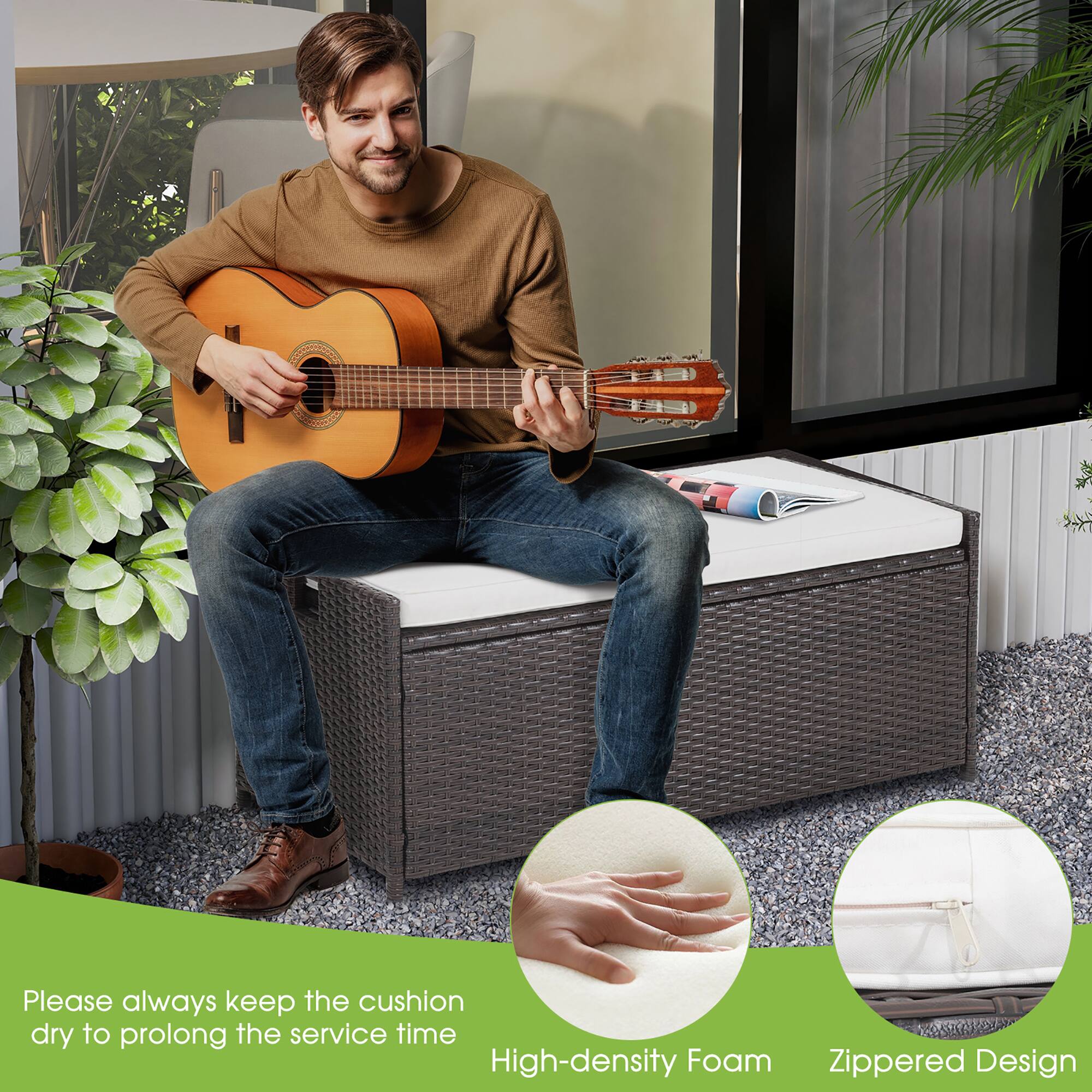 Please always keep the cushion dry to prolong the service time.  
High-density Foam  
Zippered Design