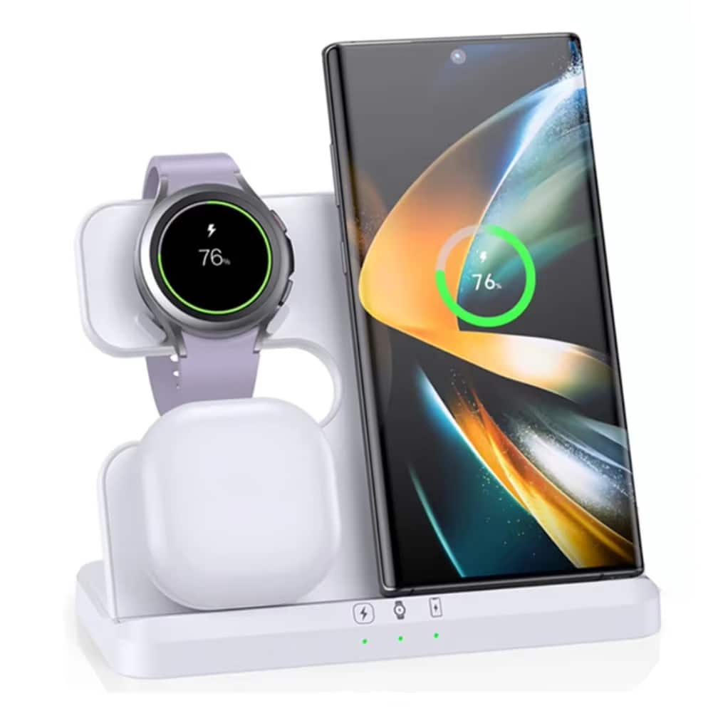 Luckbyte - 3-in-1 Wireless Charging Station, 15W Fast Charge Stand for iPhone 16-8, Apple Watch & AirPods - White