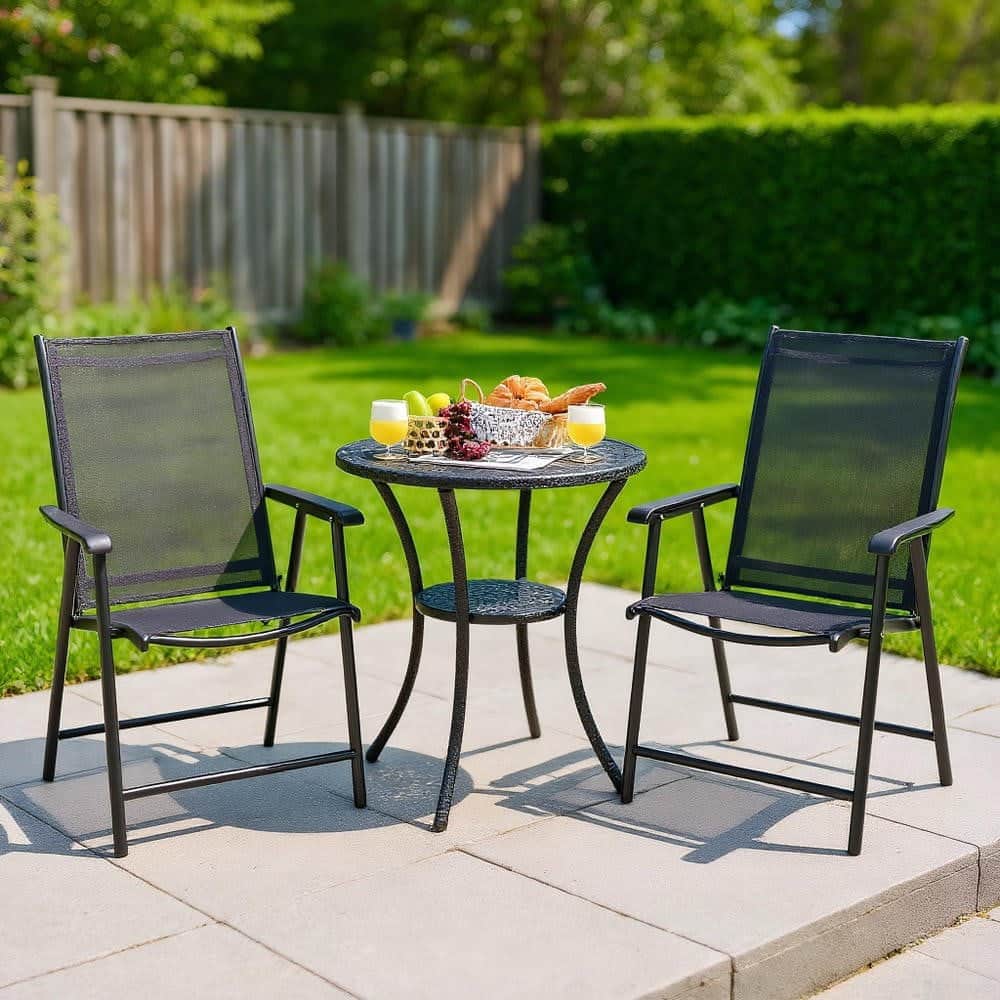 Kadyn - Set of 2 Outdoor Patio Folding Chair with Ergonomic Armrests, Outdoor Dining Chair for Outside Patio - Black