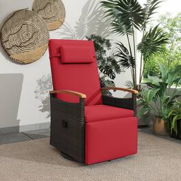 Costway - Outdoor 360° Swivel Rattan Recliner Chair Patio Wicker Chaise Lounge Chair - Mix Brown,Red