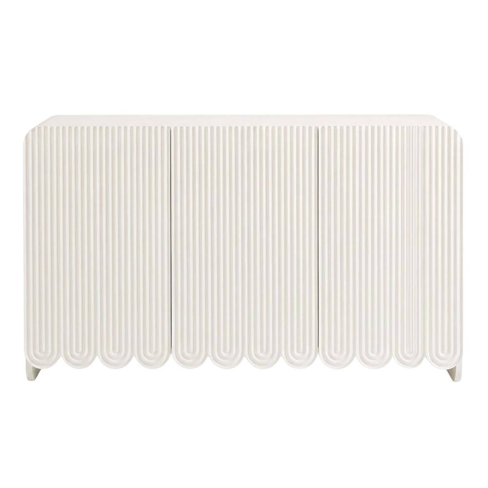 Back. FurniFact - Fluted And Scalloped Sideboard Storage Cabinet In Elegant Finish - White.