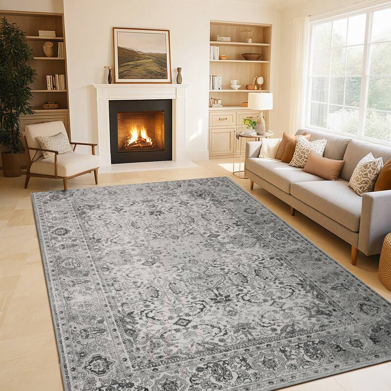Back. RYHNUYNE - 9x12 Area Rugs Living Room Rug Washable Vintage Boho Rug No Slip Stain Resistant Soft Carpet Indoor Floor Floral Carpets - Painting.