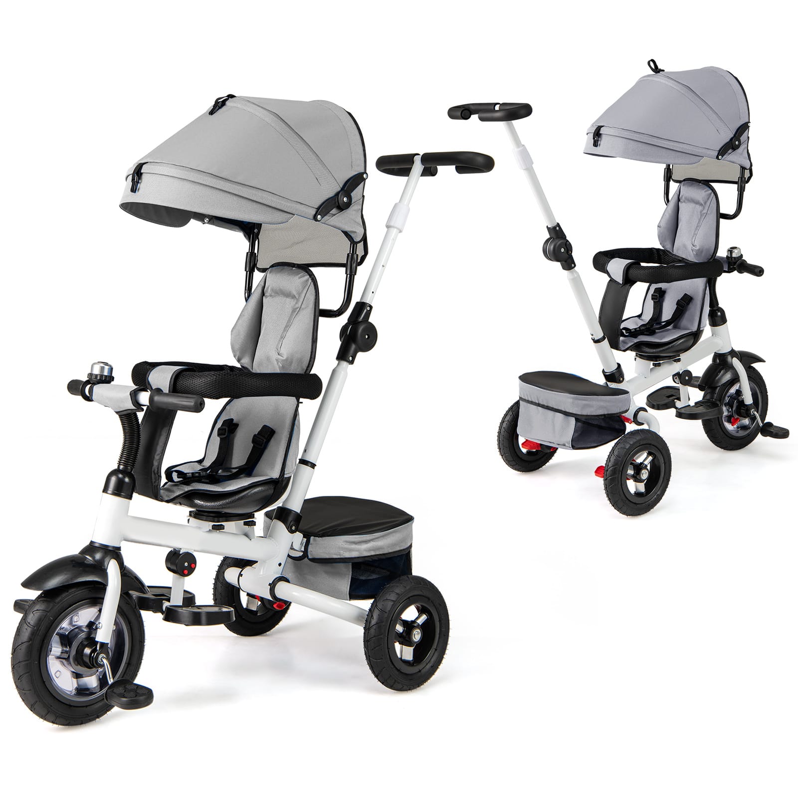 Gymax - 5-in-1 Folding Trike for Toddlers 1-5 Years Old w/ Safety Harness Storage - Gray