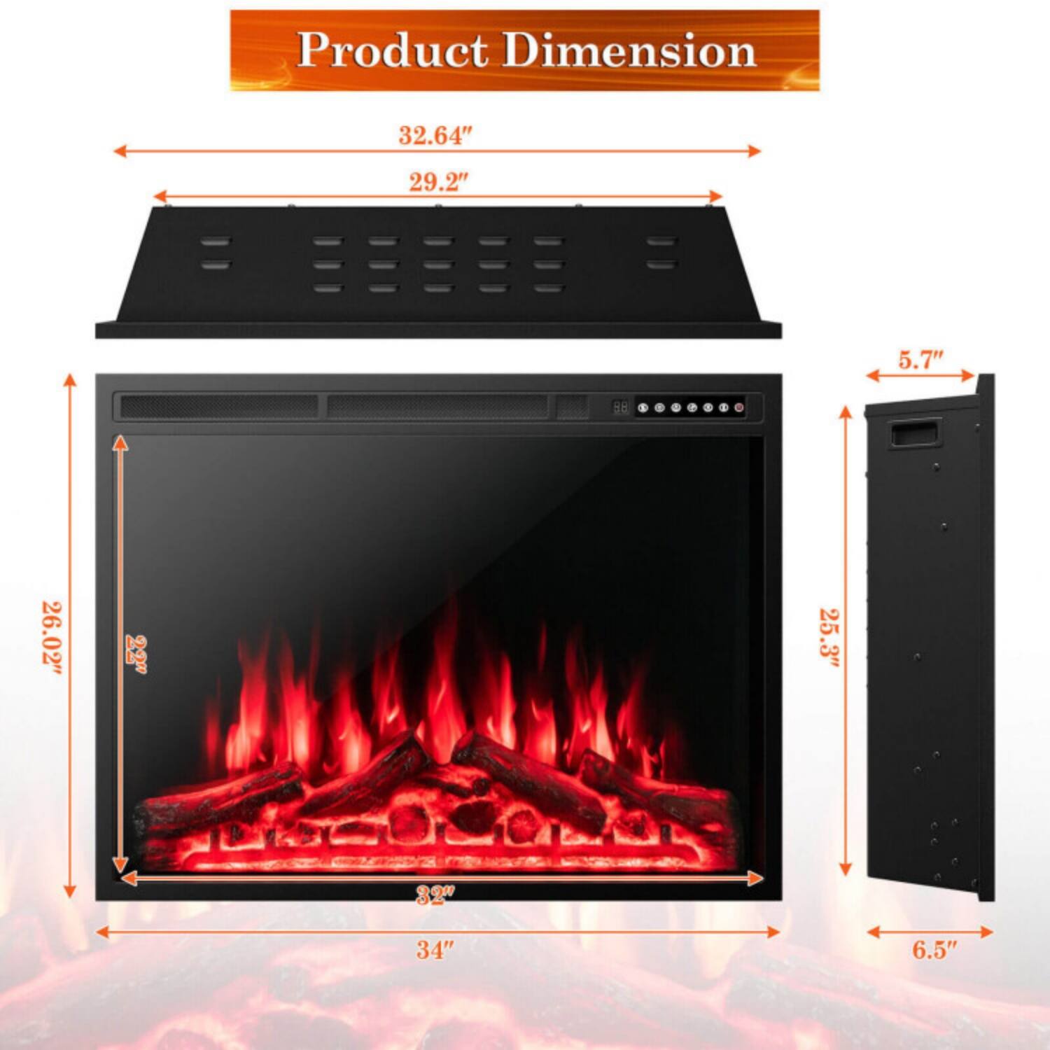 Product Dimension  
32.64" x 29.2" x 5.7"  
26.02" x 22" x 25.3"  
34" x 6.5"