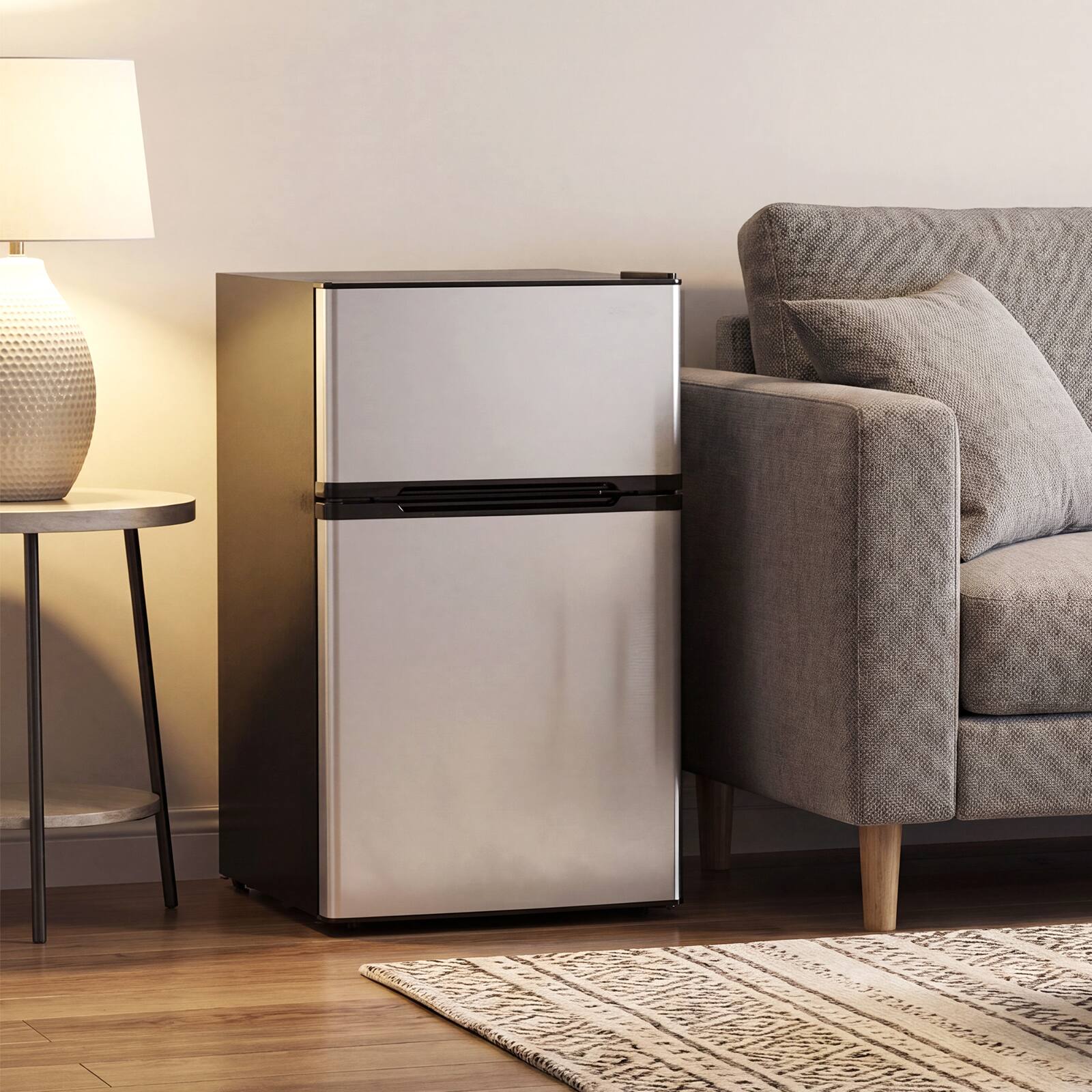 Alt View 1. Costway - Costway Mini Fridge with Freezer, Double Door Small Refrigerator with Adjustable Thermostat - Silver+Black.