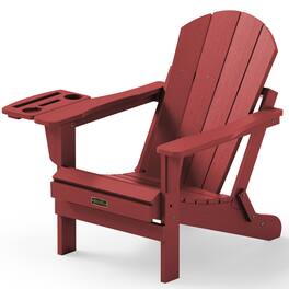 SERWALL - Folding Adirondack Chair Set of 6, All Weather Patio Chairs with 4 in 1 Cup Holder, Brown - Red