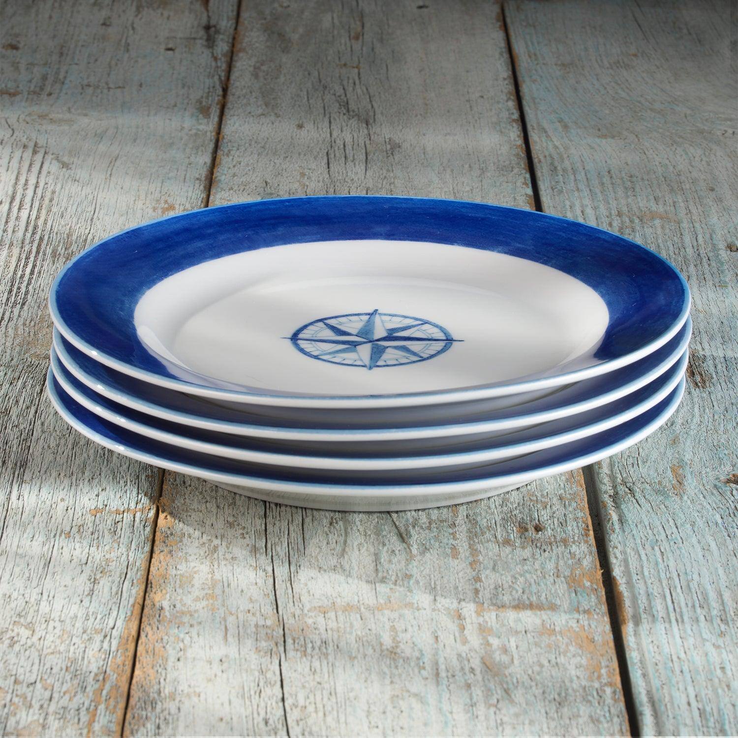 Left. Euro Ceramica Home - Ahoy 4 Piece Assorted Dinner Plate Set - Blue / White.