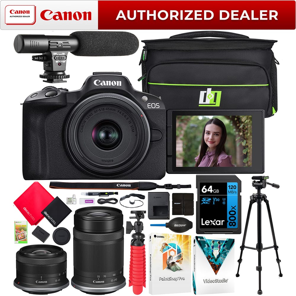 Canon - EOS R50 Mirrorless Camera with 2 Lens Kit 18-45mm + 55-210mm IS STM + Pro Bundle