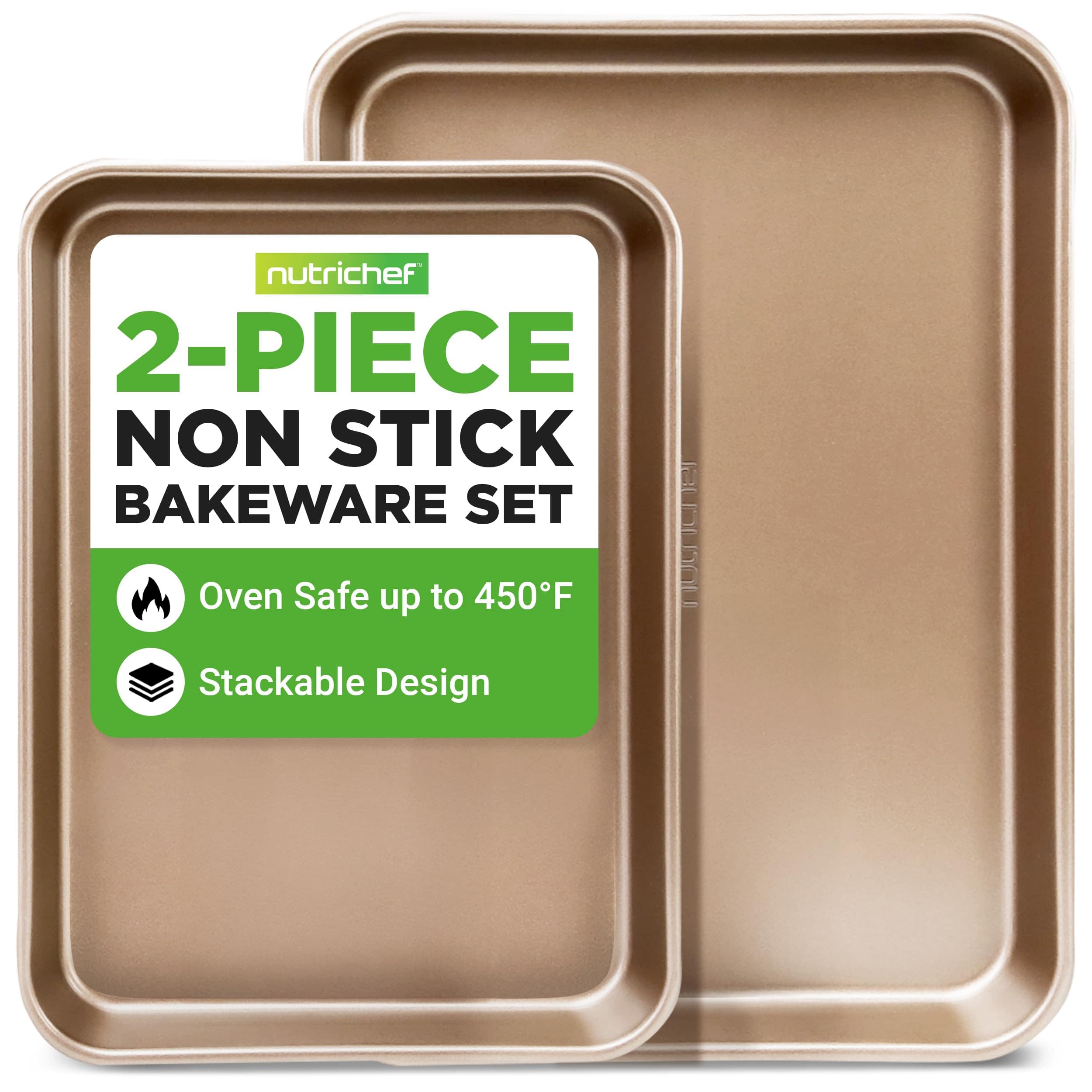 NutriChef - 2-Piece Non-Stick Cookie Sheets – Durable Carbon Steel Baking Sheets, Dishwasher Safe up to 450°F (NC2TRBK1.5)