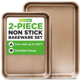 NutriChef - 2-Piece Non-Stick Cookie Sheets – Durable Carbon Steel Baking Sheets, Dishwasher Safe up to 450°F (NC2TRBK1.5)