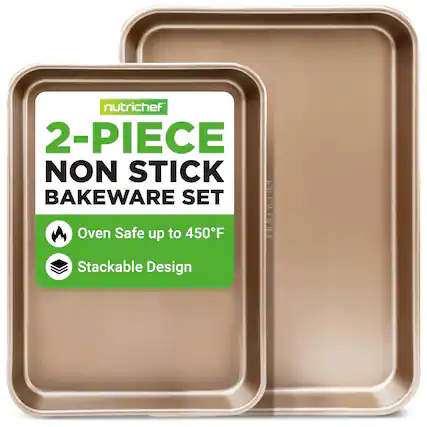 nutrichef 2-PIECE NON STICK BAKEWARE SET Oven Safe up to 450°F - Stackable Design