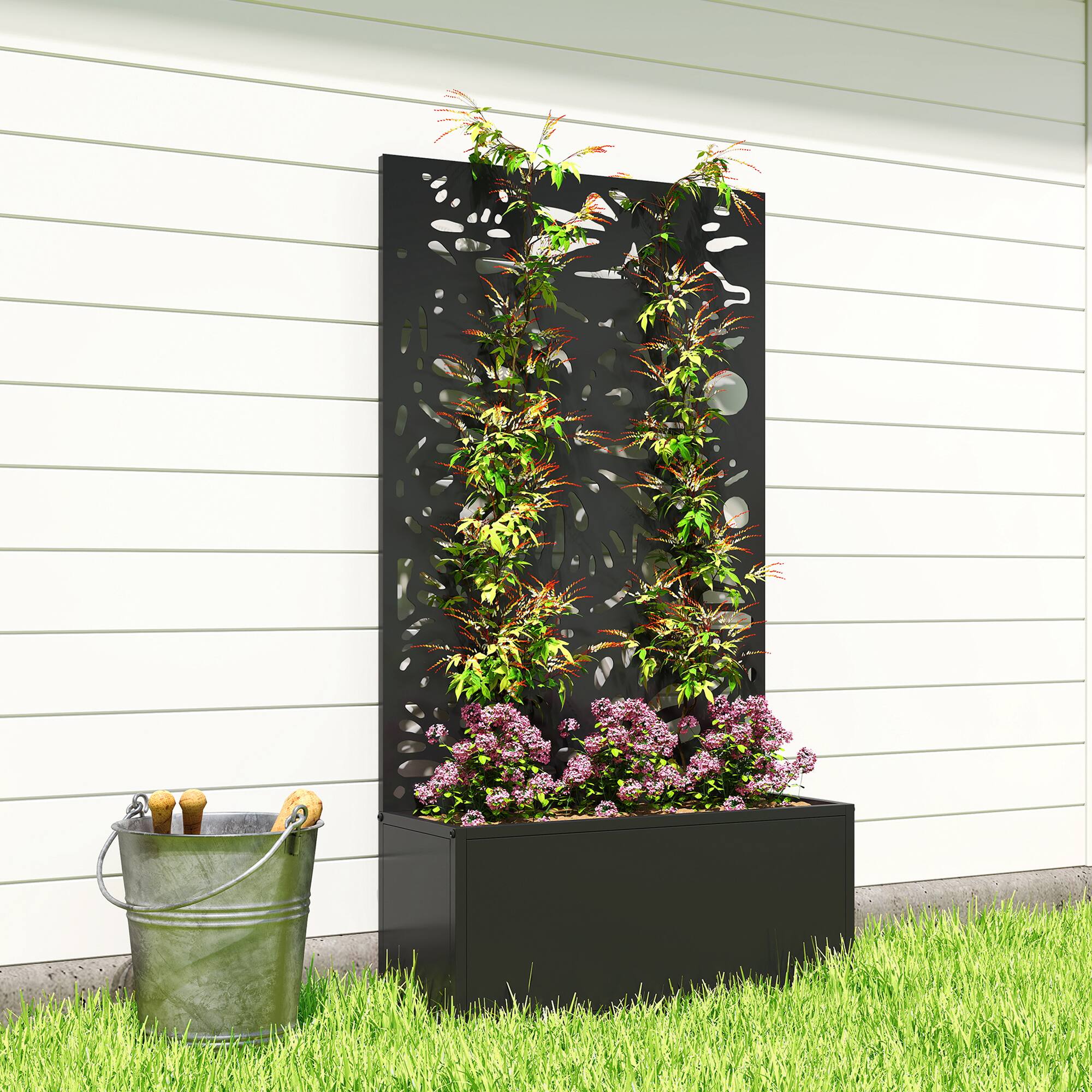 Alt View 8. Outsunny - Garden Bed with Trellis for Climbing Plants, Freestanding or Wall Mounted Flower Bed for Garden.