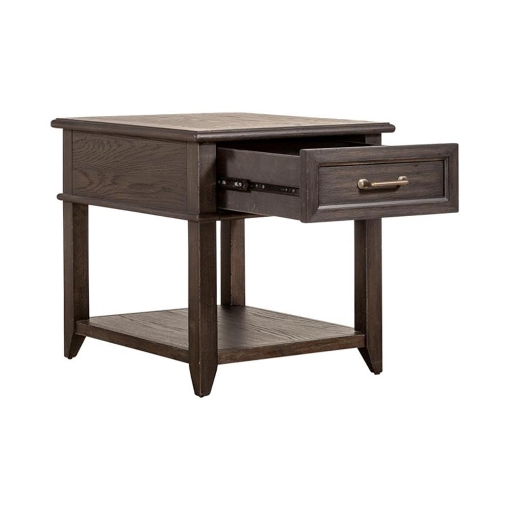 Alt View 3. Liberty Furniture Industries - Mill Creek Drawer End Table in Peppercorn - Brown.