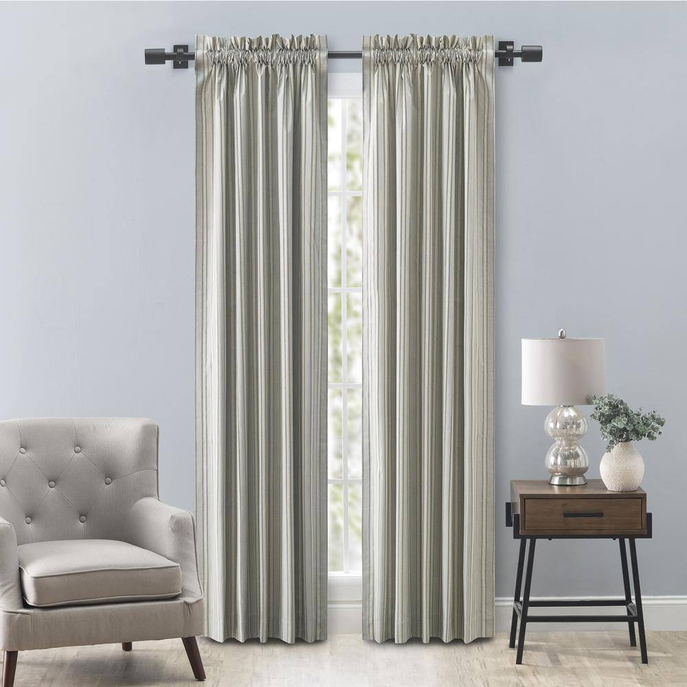 Angle. Ellis Curtain - Ellis Curtain Springfield Stripe Tailored 3" Rod Pocket Curtain Panel Pair with Ties 82" x 63" Black - Black.