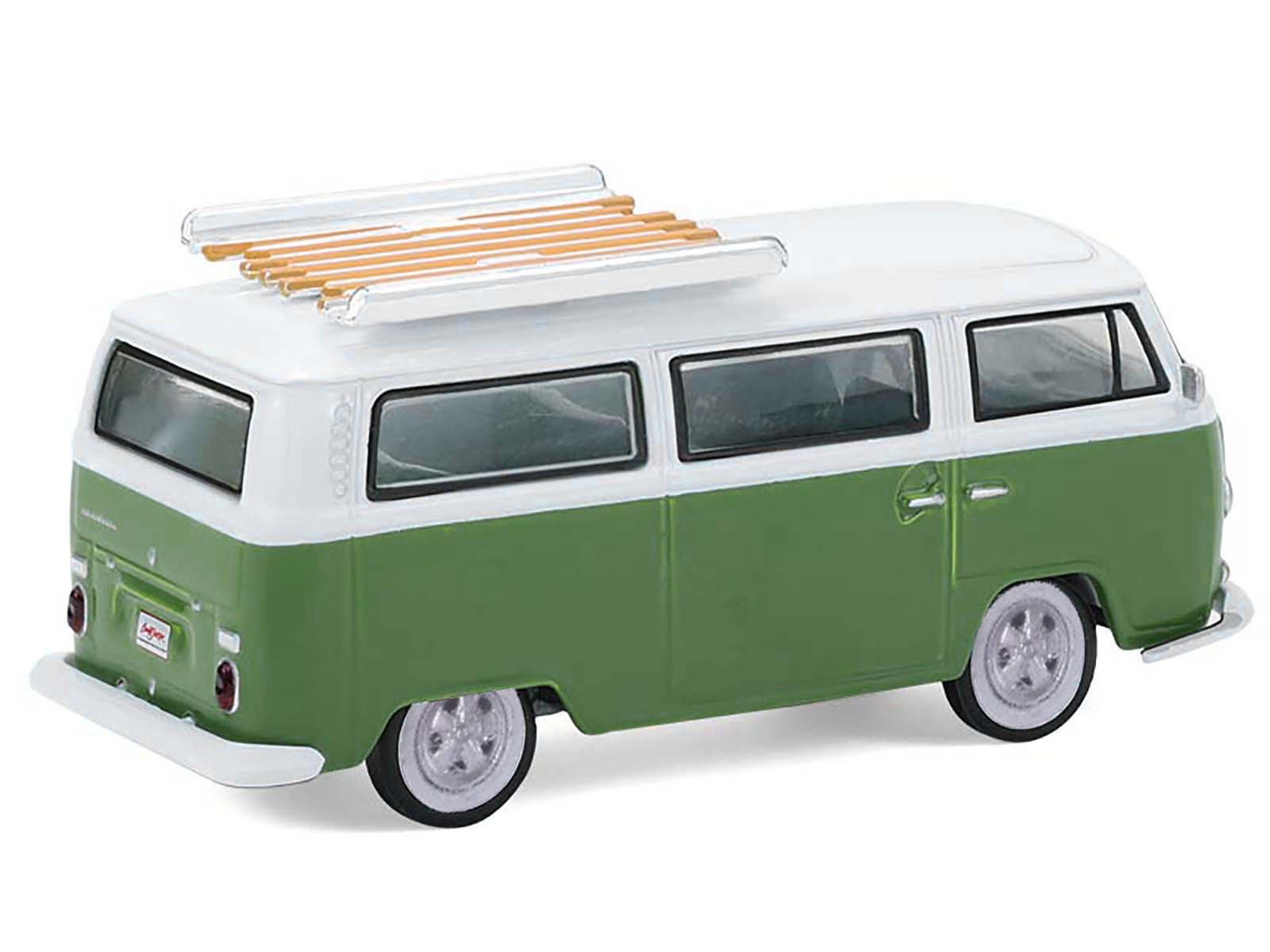 Left. Greenlight - 1968 Volkswagen Type II Microbus Green and White "Barrett-Jackson" Series 16 1/64 Diecast Model Car by Greenlight - Green and White.
