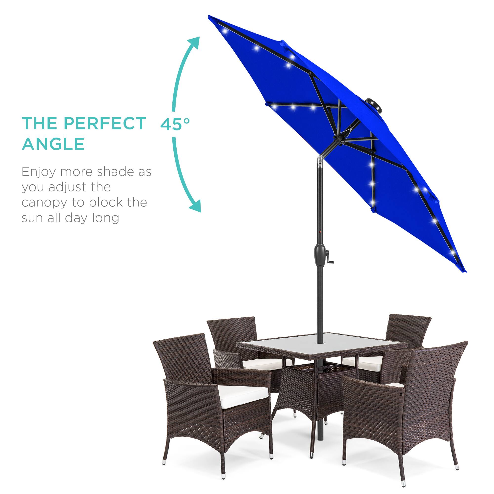 THE PERFECT 45° ANGLE

Enjoy more shade as you adjust the canopy to block the sun all day long