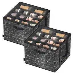 Songmics Home - Shoe Organizer for Closet, Set of 2, Shoe Storage Box with Clear Lid, Foldable Fabric Bins, Holds 32 Pairs Total - Ink Black
