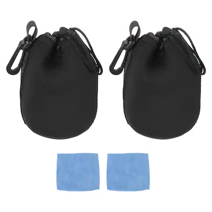 Front. Unique Bargains - 2pcs Lens Pouch, 4"x6" Drawstring Plush Neoprene Case for DSLR Gear - Black.