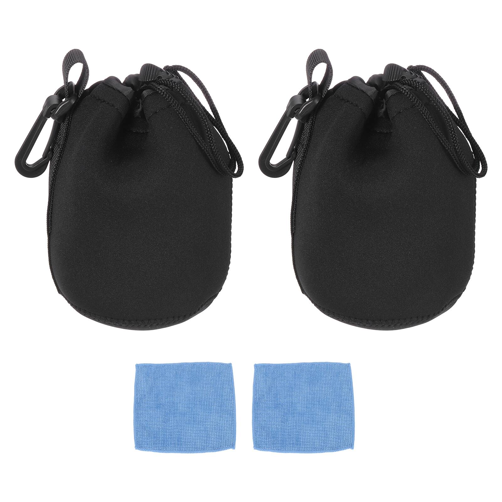 Unique Bargains - 2pcs Lens Pouch, 4"x6" Drawstring Plush Neoprene Case for DSLR Gear - Black