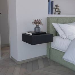 Loheer - Floating Nightstand, Wall-Mounted Bedside Shelf with Drawer - Black