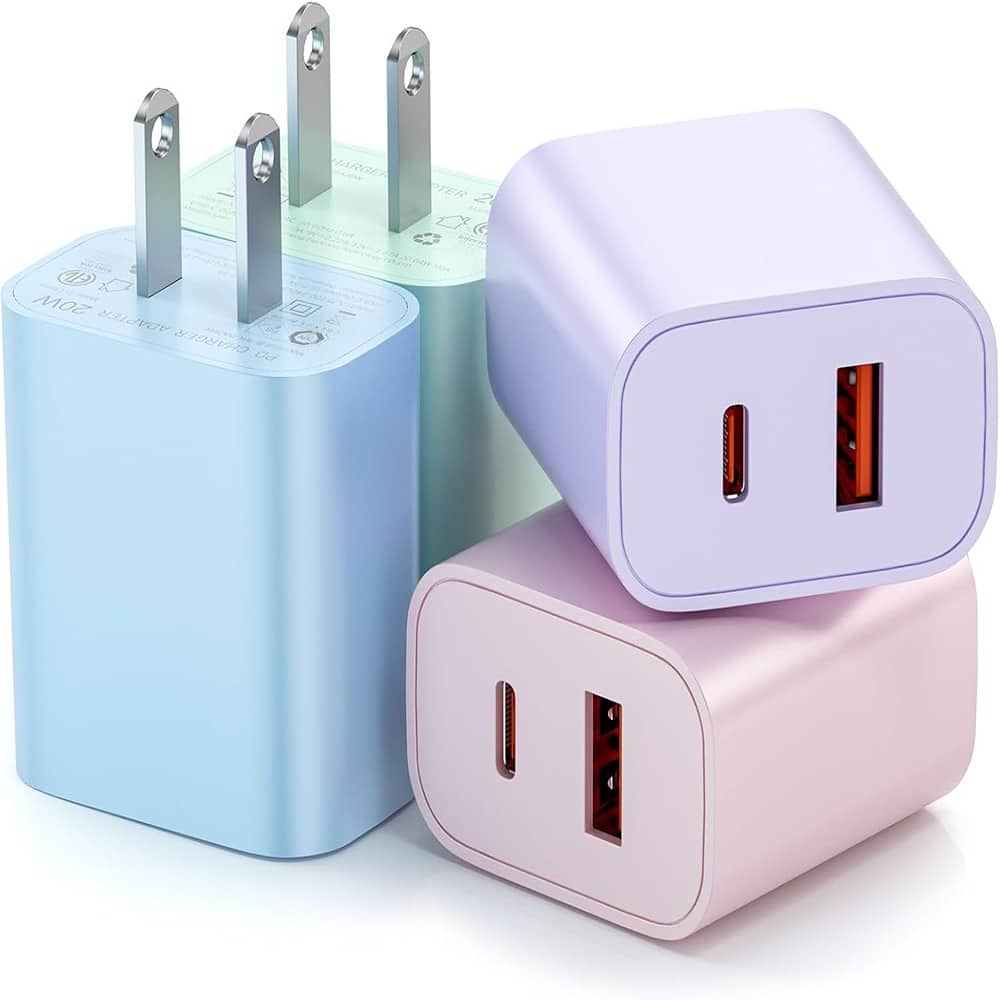 MOSZAR LLC - QC 3.0 USB A Port Type C Wall Charger Plug and Dual Port Type C Fast - MULTICOLOR