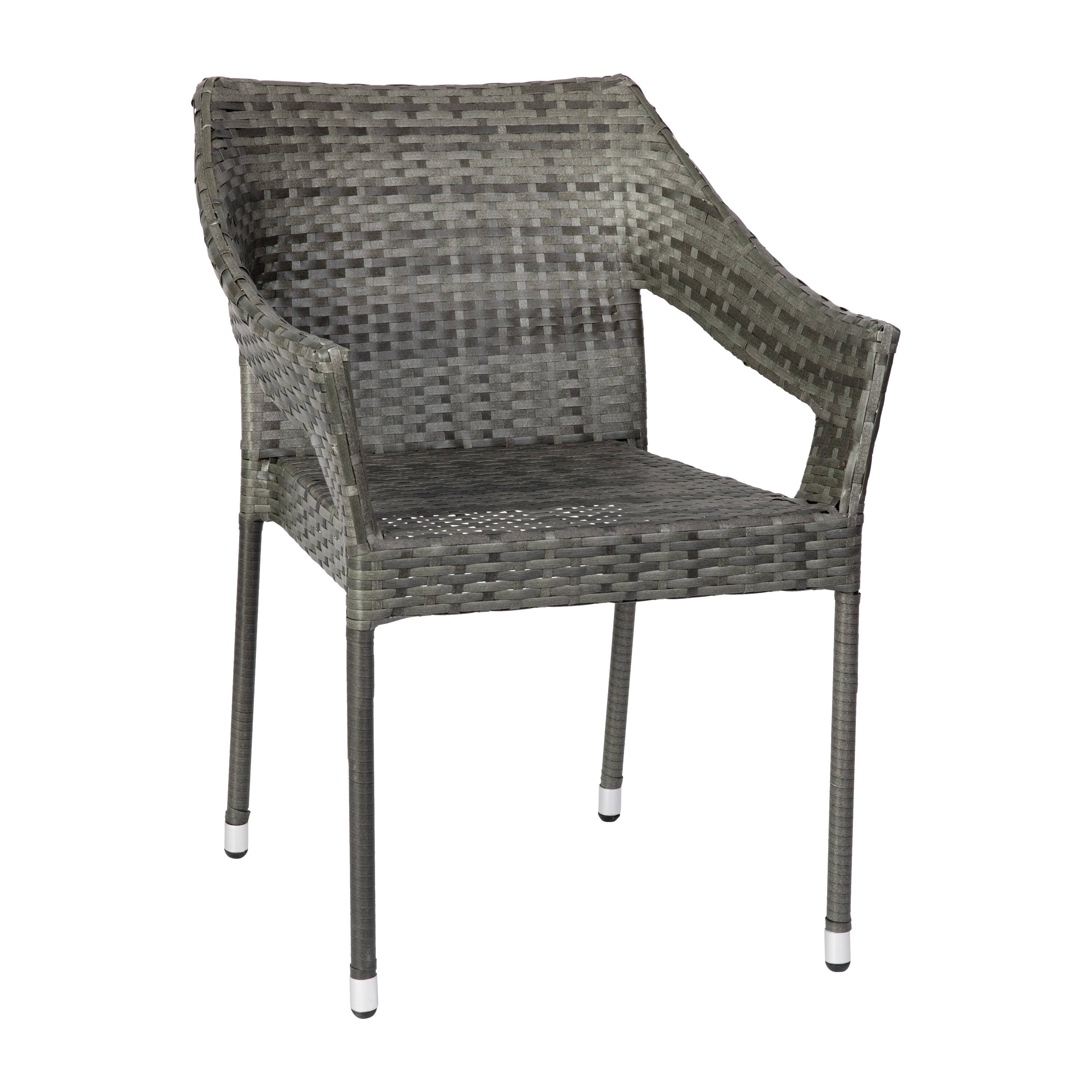 Front. Emma + Oliver - Embry All-Weather Indoor/Outdoor Stacking Patio Dining Chairs with Steel Frame and Weather Resistant PE Rattan - Gray.