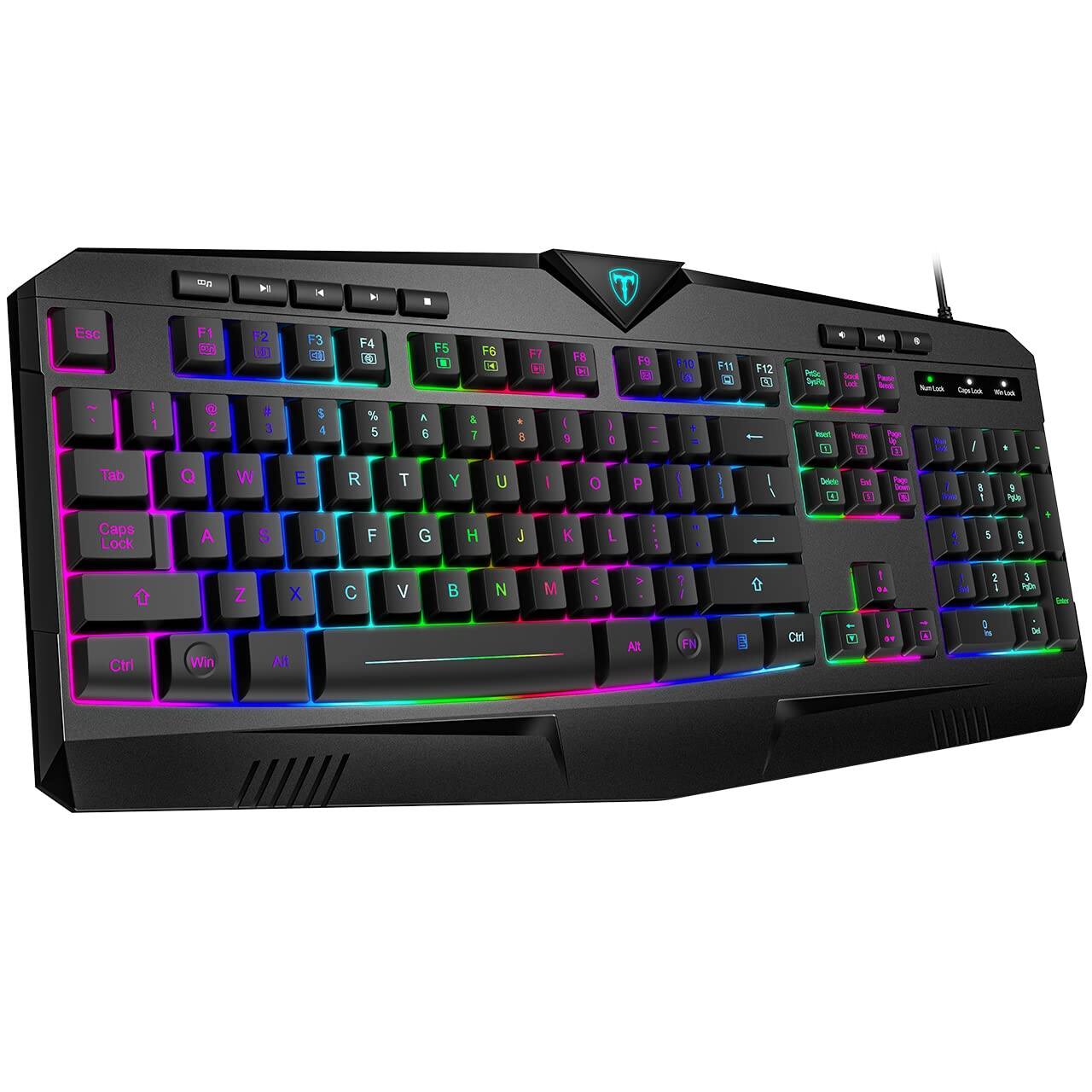 PO3TICJUNKI3 - Gaming Full Size Rgb Backlit Quiet Computer Wrist Rest Silent Keys Multimedia Anti-ghosting Waterproof Ligh - Black
