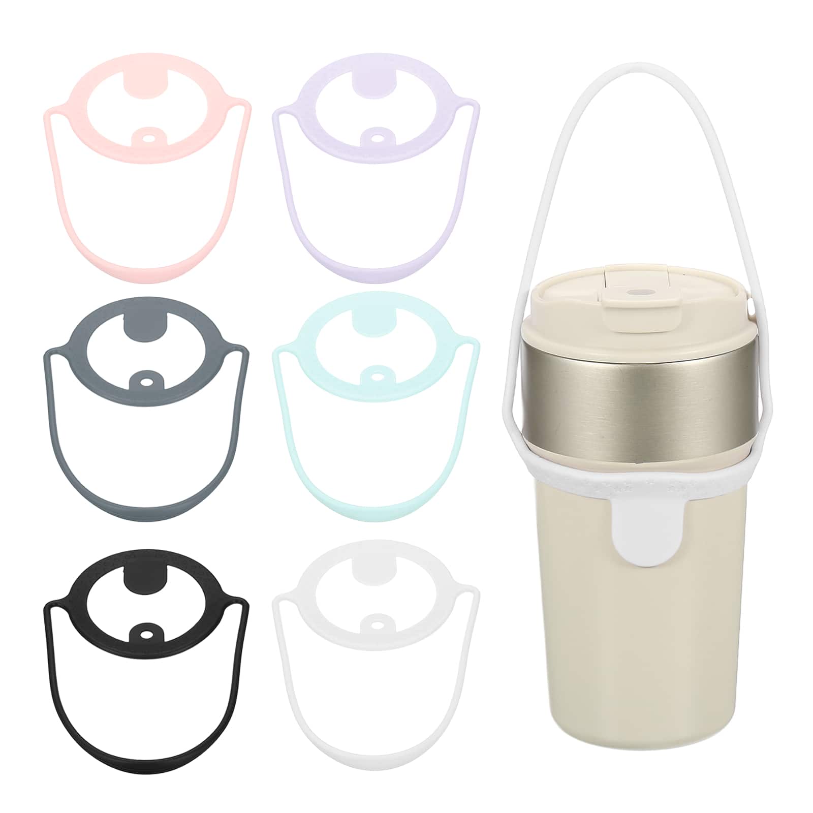 Unique Bargains - 6pcs Silicone Coffee Cup Carrier with Straw Ring Reusable Drink Holder for Travel & Takeout - Pink/Light Green/Light Purple/Black/White/Gray price history on PriceWatchPro